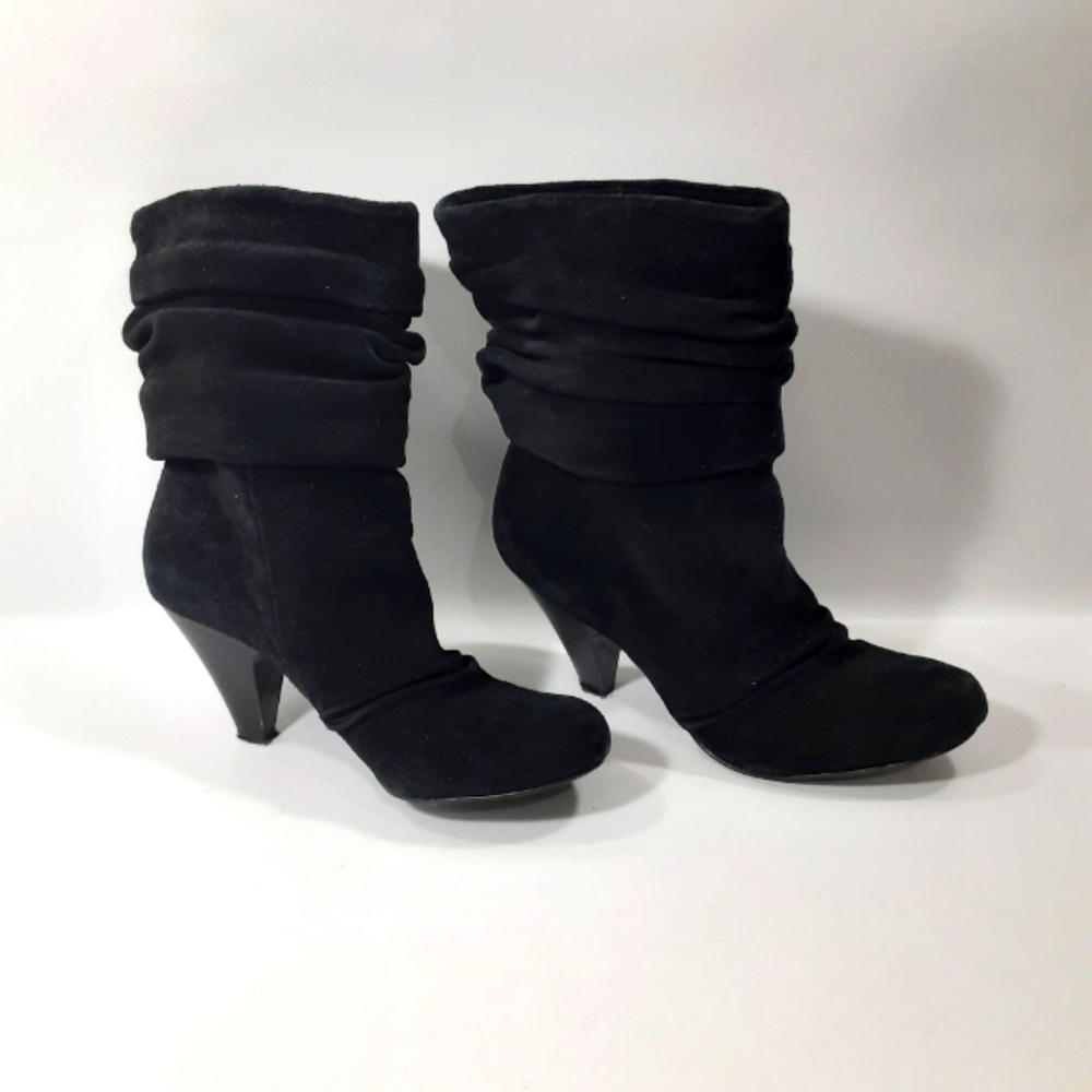 Jessica Simpson Size 7.5B Cornelia Black Leather Slouchy Heeled Ankle Boots